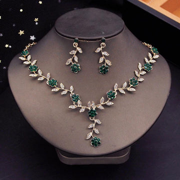New Luxury Fashion Flower Choker Necklace Earrings Necklace Sets - Rhinestone Jewellery Sets for Women - The Jewellery Supermarket